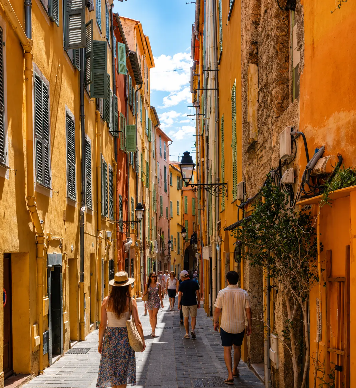 Façades colorées ocre et pêche du front de mer et vieille ville de Menton